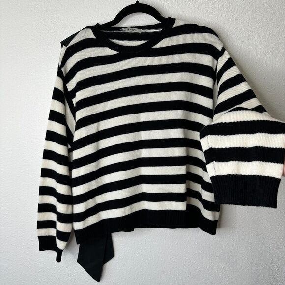Valentino Off White & Black Horizontal Stripe Open Back Satin Shoulder Tie Top L - Picture 4 of 16